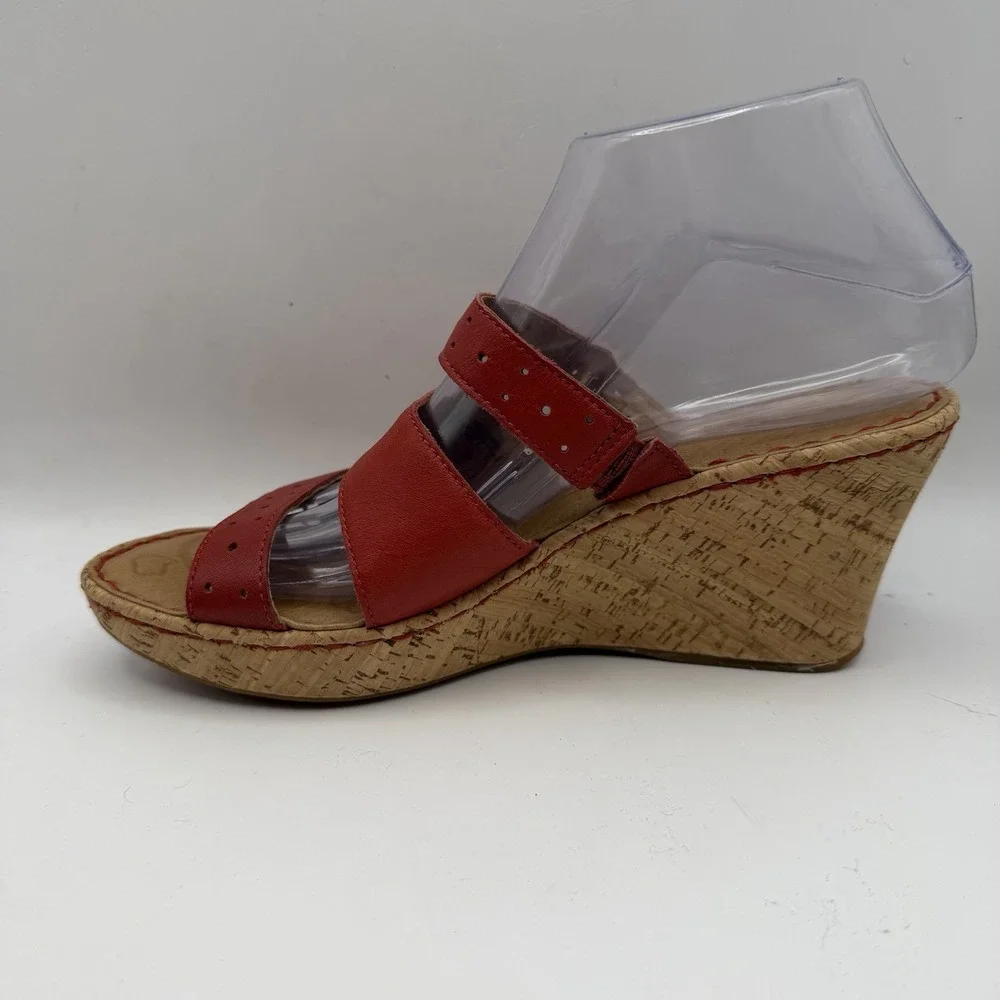 Born Women's Sandal Red Leather US Sz 8 Wedge Slip On Casual Comfort Shoes